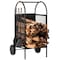 Gardenised Indoor and Outdoor Patio Iron Firewood Log Cart with Wheels and Fireplace Tool Set, Black QI004553 - alternate 1